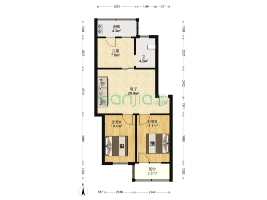 锁厂宿舍 2室1厅1卫 75平方