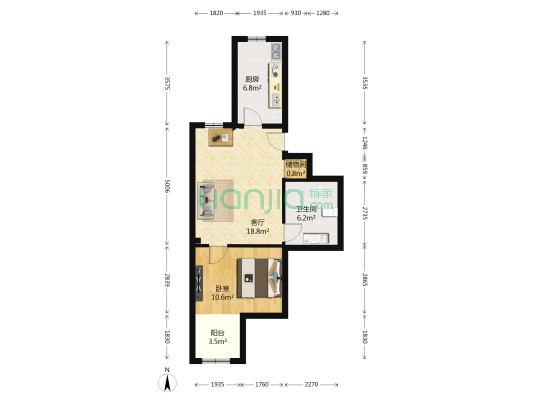 金庄甲1号院 1室1厅1卫 56平方