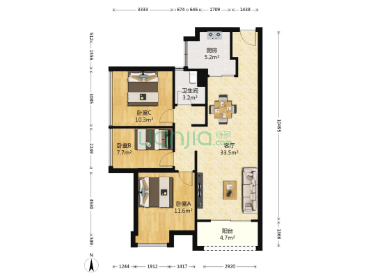 卓越蔚蓝山 3室1厅1卫 83平方