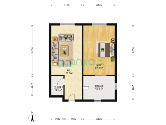 滨江国际星城 1室1厅2卫 91平方