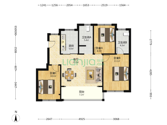 云湖悦府 3室1厅2卫 92平方