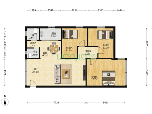 同济巷15号 3室2厅2卫 106平方