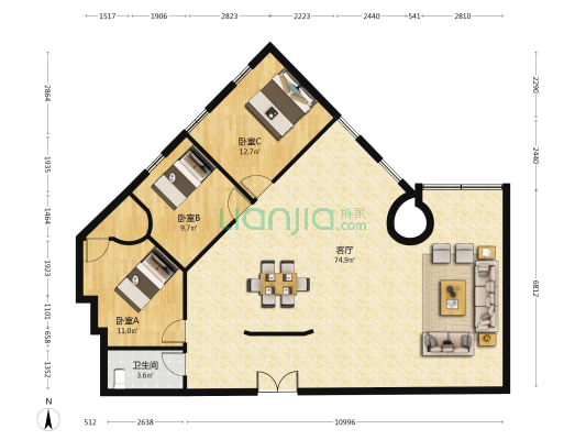 国际科技大厦 3室1厅1卫 182平方