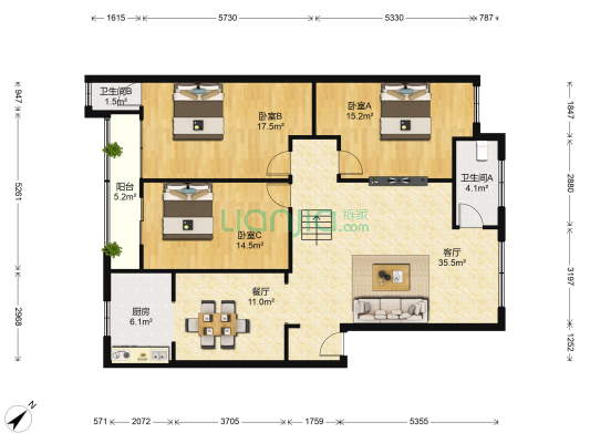 春景花苑 3室2厅2卫 135平方