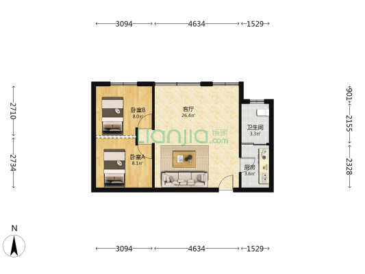 如意坊路 2室1厅1卫 63平方