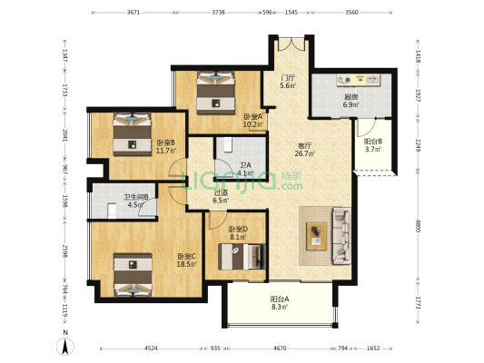 华润置地悦府 4室1厅2卫 156平方