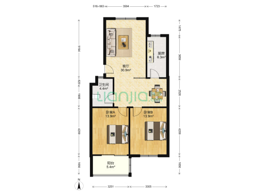 三发舜鑫苑西区 2室1厅1卫 101平方