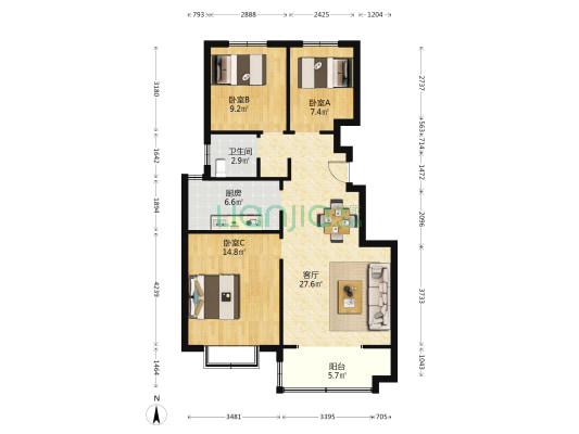 璟仕府 3室1厅1卫 97平方