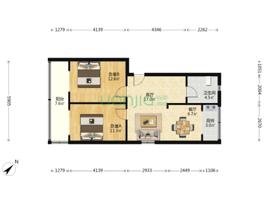 旅游学校家属院 2室2厅1卫 71平方