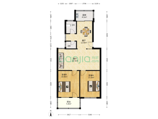华城小区 2室2厅2卫 91平方