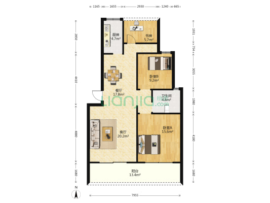 九龙玉府 3室2厅1卫 89平方
