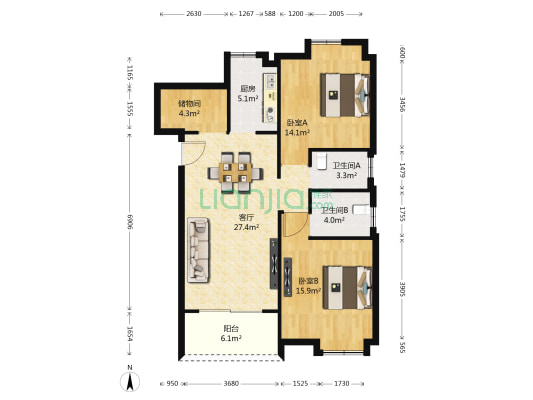 南山国际社区 2室1厅2卫 104平方