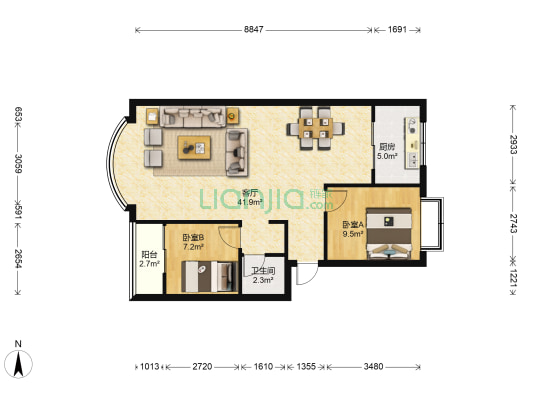 美伦花乡 2室1厅1卫 89平方