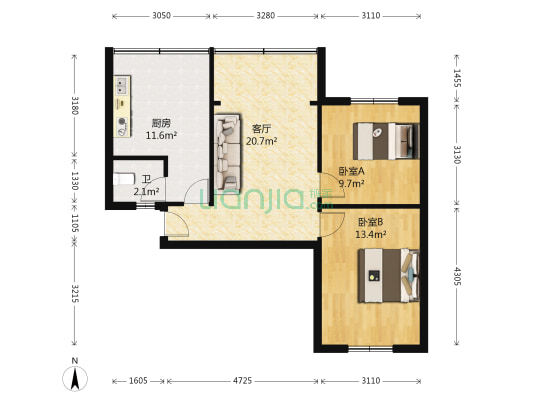 浣纱巷60号 2室1厅1卫 67平方