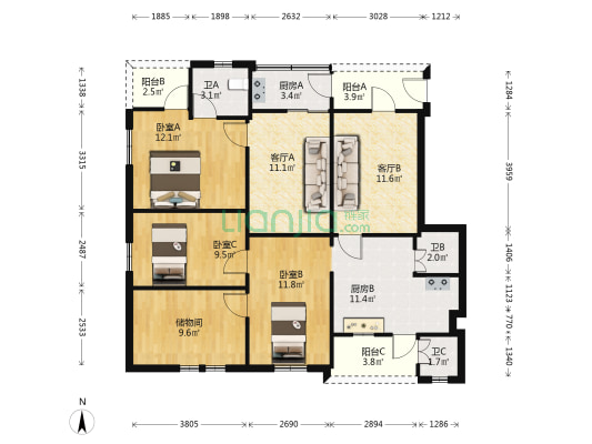 松涛四巷30号 3室2厅3卫 103平方