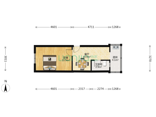 捷山街（青云街商圈） 1室1厅1卫 42平方