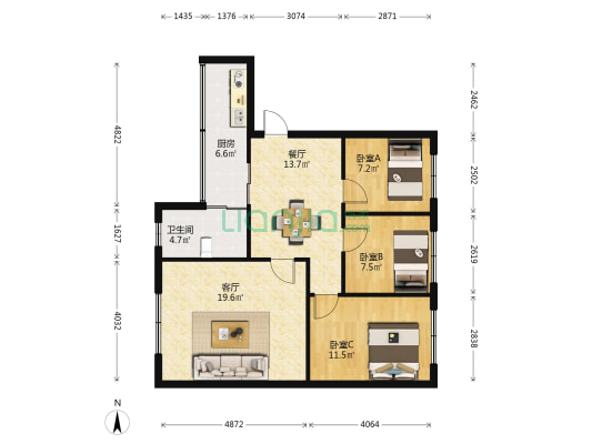 花溪大道北段566号 3室2厅1卫 85平方