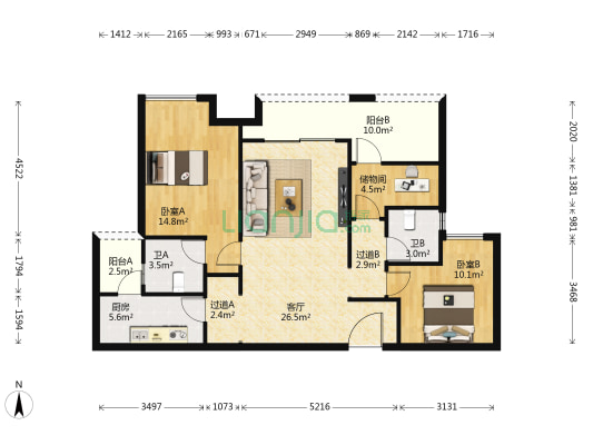 金科集美郡 2室1厅2卫 104平方