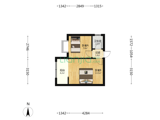 静安公寓 2室0厅1卫 36平方