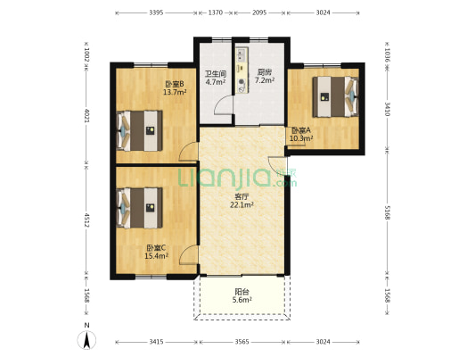 电信局宿舍(增城) 3室1厅1卫 85平方