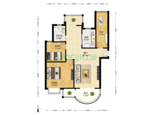 龙湾国际花园 3室1厅1卫 89平方
