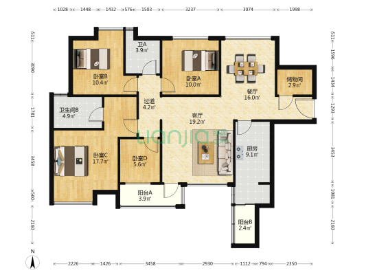 中天会展城B区B3组团 4室2厅2卫 138平方