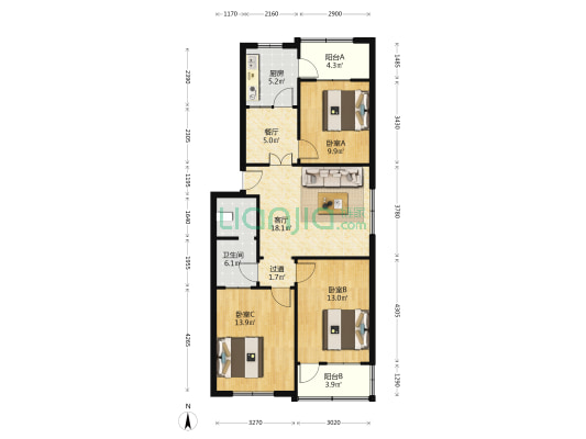 医药公司楼 3室2厅1卫 95平方