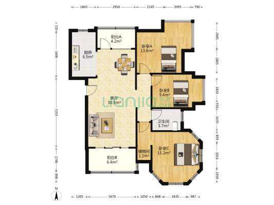香江健康小镇百合园 3室1厅1卫 105平方