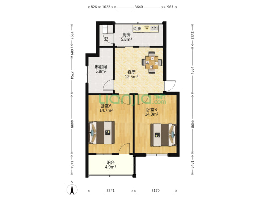 地质三大队小区 2室1厅2卫 65平方