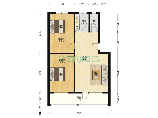 育才街194号院 2室1厅1卫 95平方
