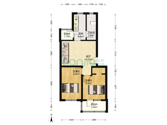 双桥六号井 2室1厅1卫 57平方