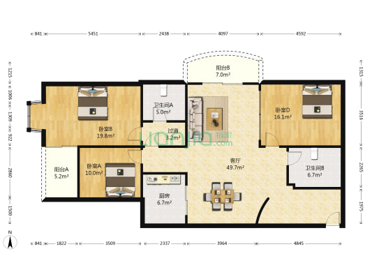 教仪大厦金鼎广场 3室1厅2卫 158平方