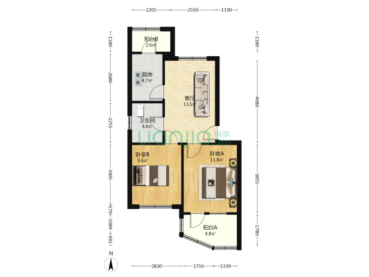 中国石油报社家属院 2室1厅1卫 67平方