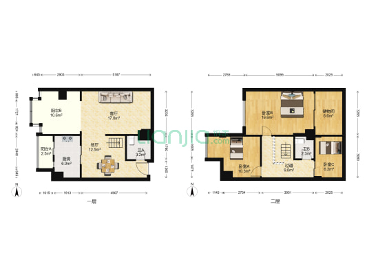 江北立方寓 3室2厅2卫 65平方