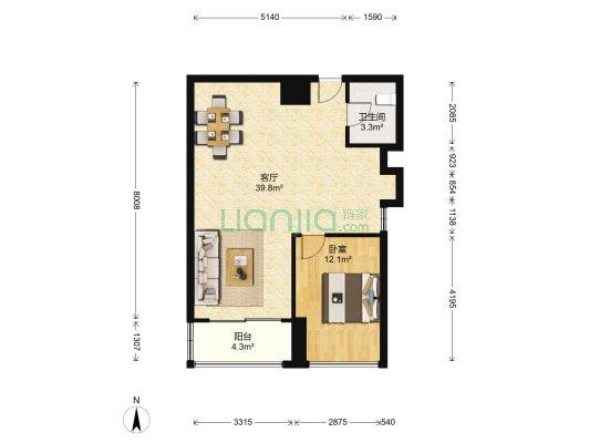 名富公寓 1室1厅1卫 89平方
