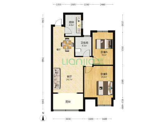 紫竹园 2室1厅1卫 85平方