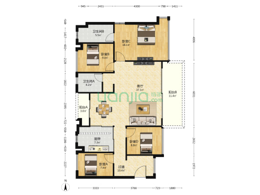 中海观澜府(住宅) 4室1厅2卫 142平方