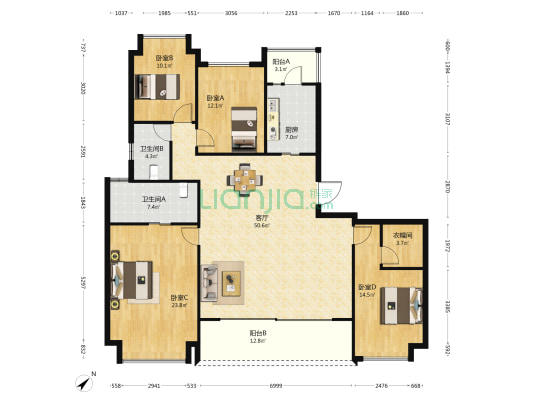 檀悦雅筑 4室1厅2卫 191平方