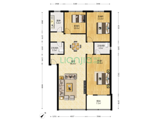 东街67号 3室1厅2卫 134平方