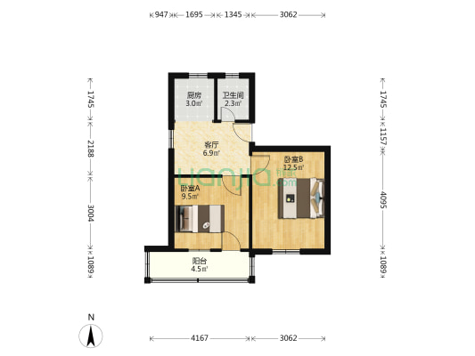 康复路 2室1厅1卫 49平方