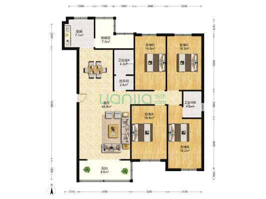 银泰小区 4室1厅3卫 164平方