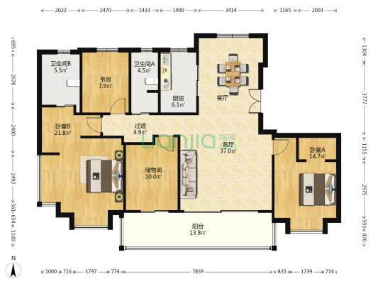 中交雅郡 3室1厅2卫 161平方