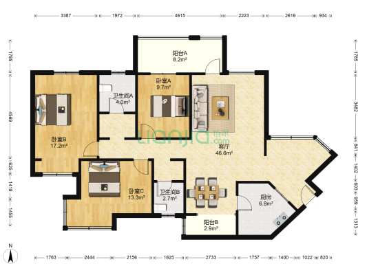 城市星钻 3室1厅2卫 141平方