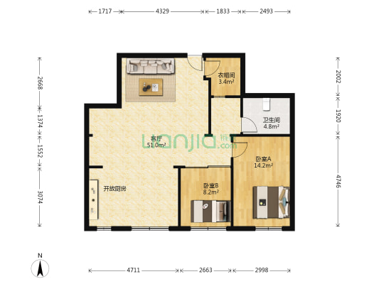 建设广场公寓 2室1厅1卫 109平方