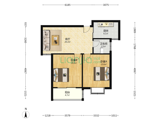 嘉豪名宅 2室1厅1卫 93平方