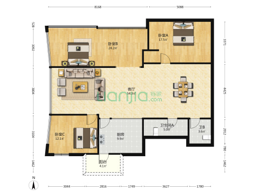 金源时代购物广场 3室1厅2卫 172平方