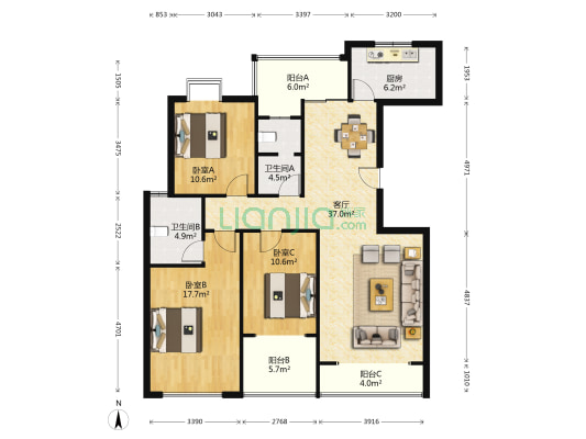麓景裕园 3室1厅2卫 137平方