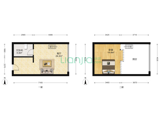 时尚万通城 1室1厅1卫 45平方