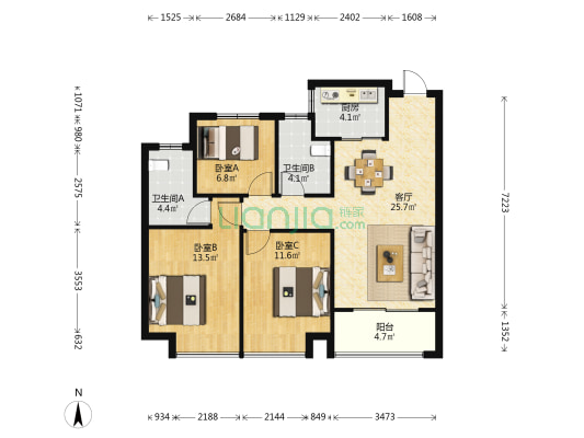 婺江印月 3室1厅2卫 97平方