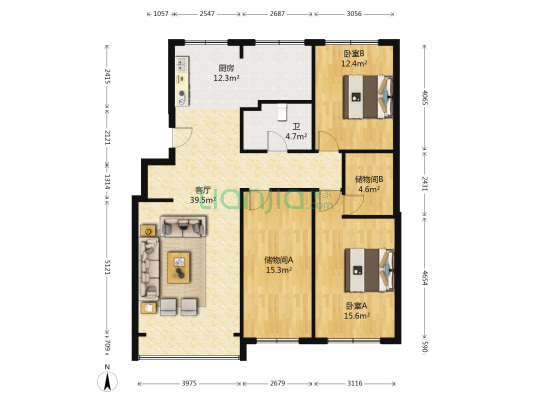 万盛中央一品 2室1厅1卫 135平方